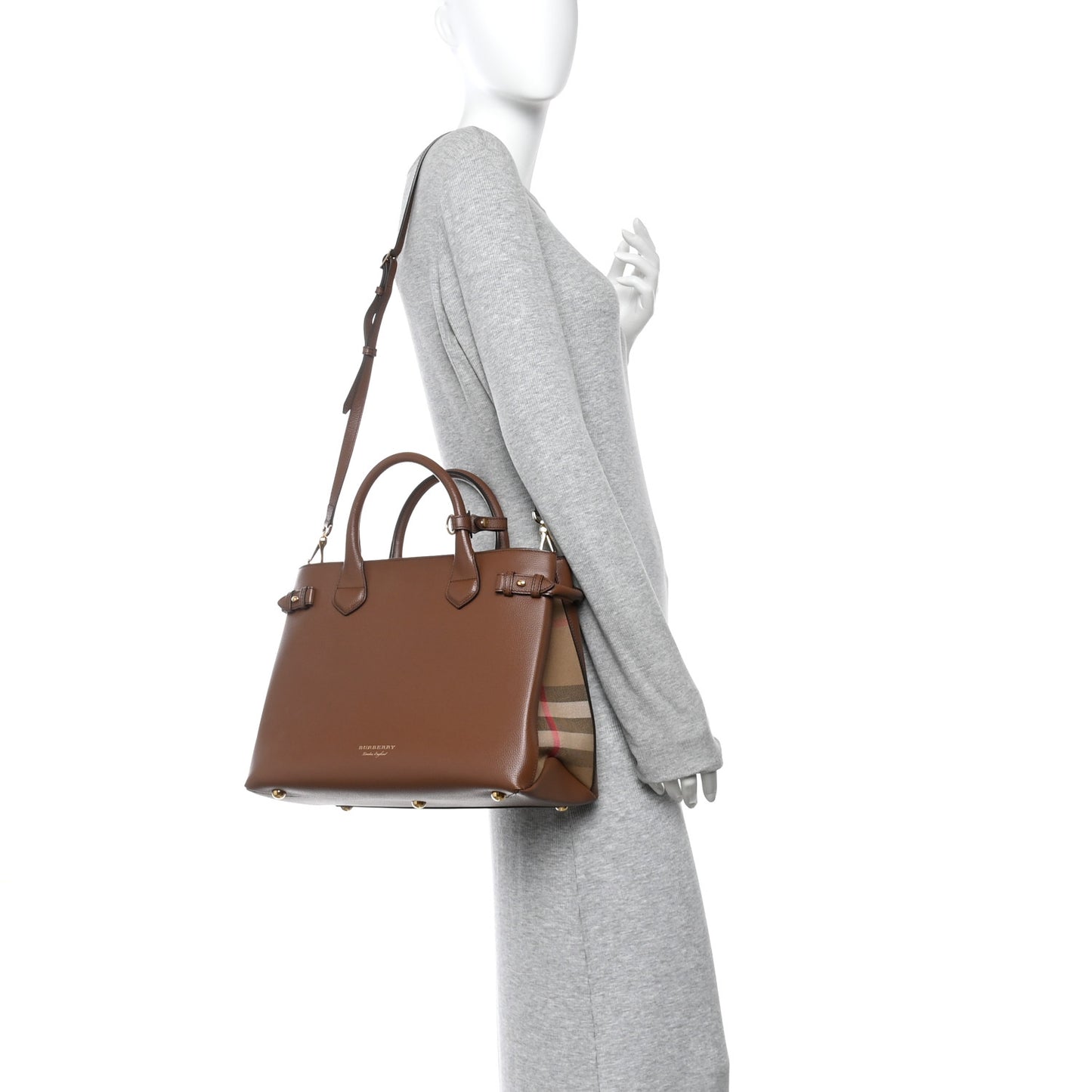 Grainy Calfskin House Check Medium Banner Tote Tan