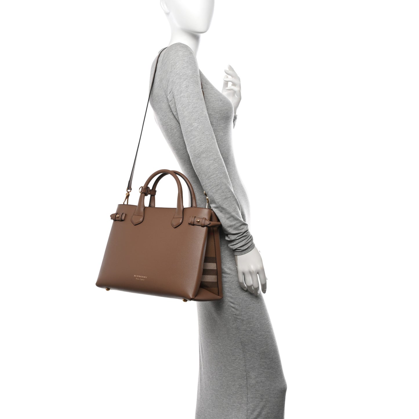 Grainy Calfskin House Check Medium Banner Tote Camel