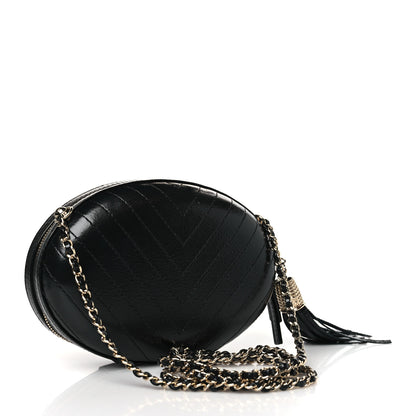 Chanel Lambskin Embroidered Chevron Quilted La Pausa Tassel Clutch Black 3 of 11
