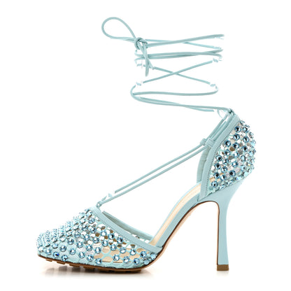 Bottega Veneta Mesh Nappa Crystal Embellished Sparkle Stretch Ankle Tie 90mm Sandals 38 Pale Blue 1 of 8