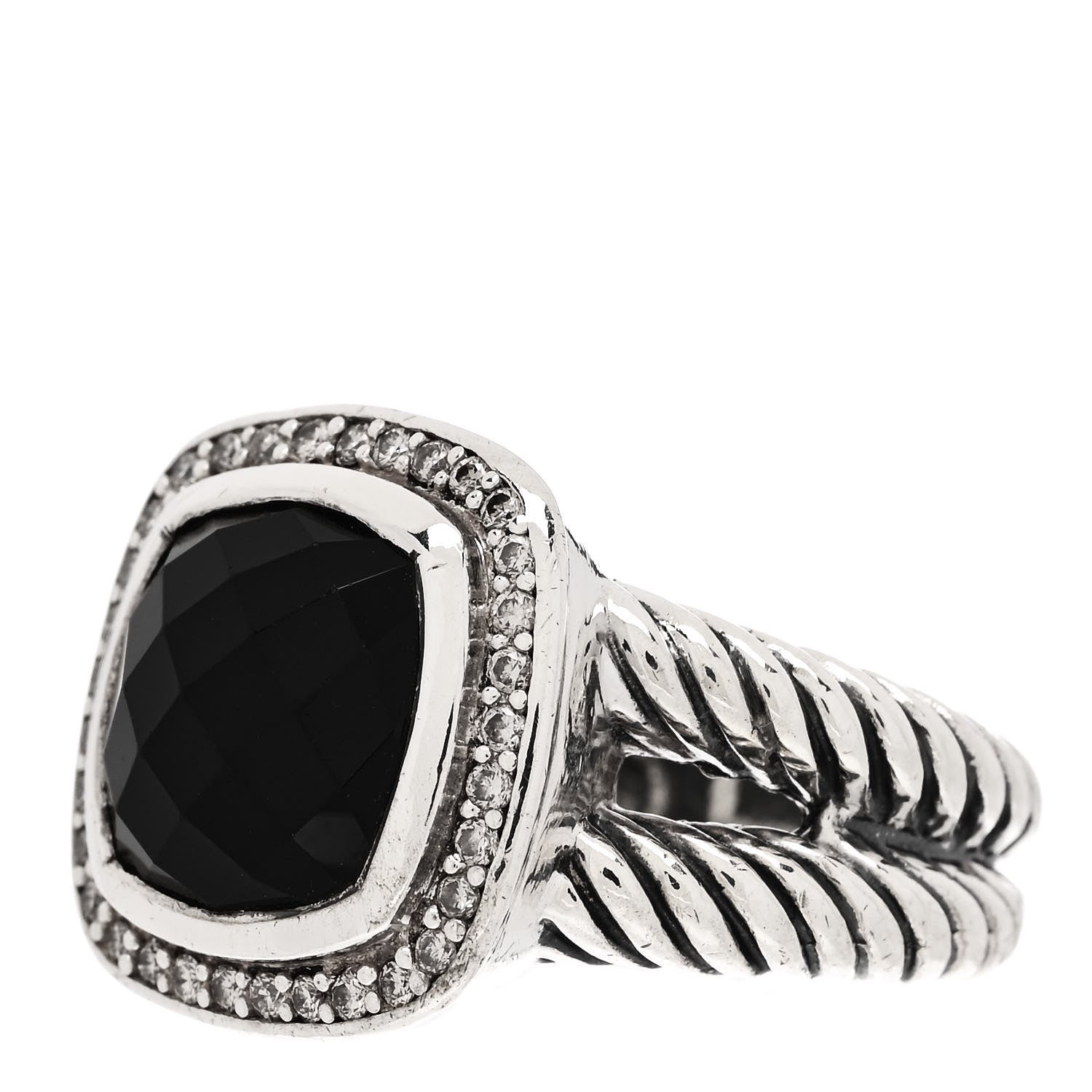 David Yurman Sterling Silver Diamond Black Onyx 11mm Albion Ring 54 7 3 of 6
