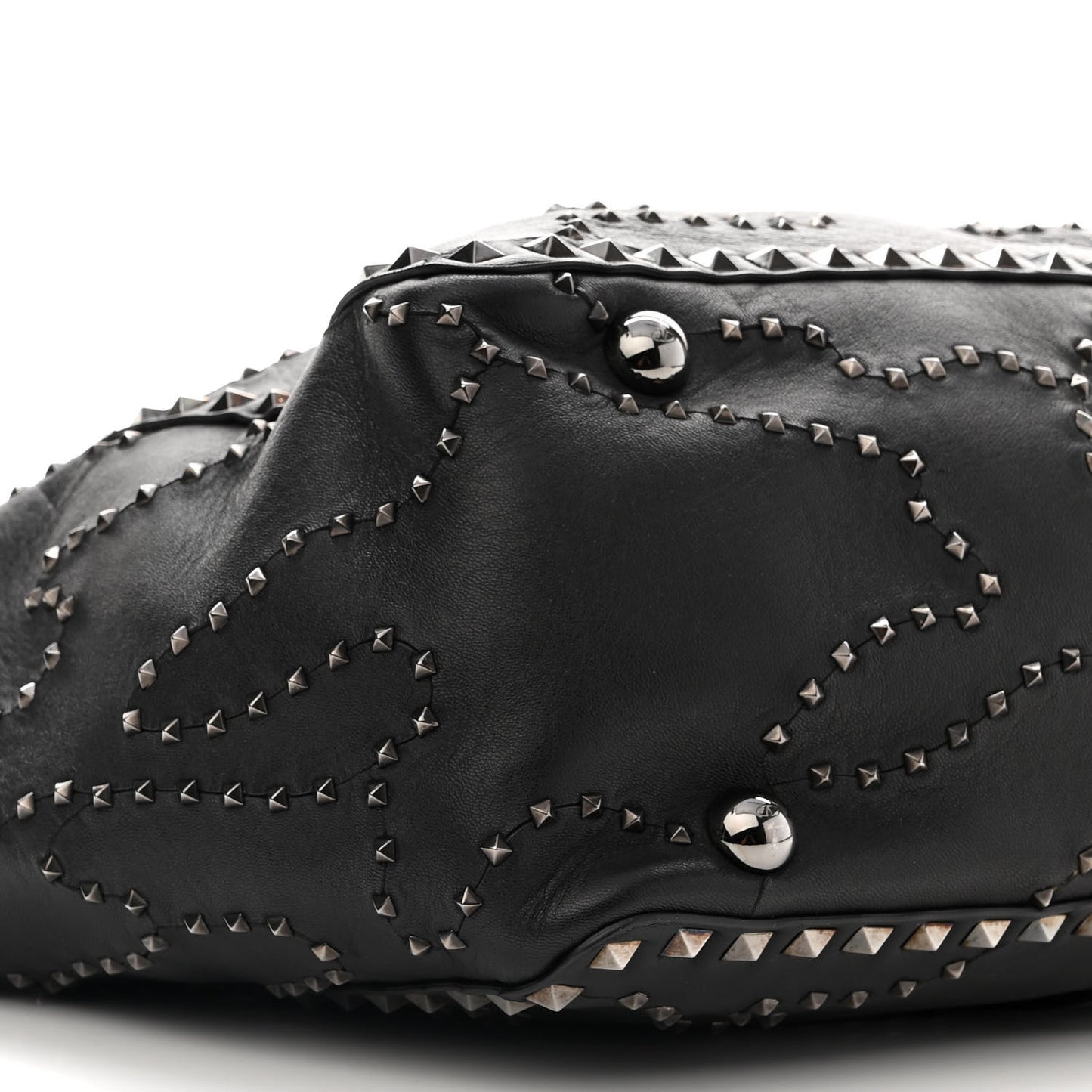 Vitello Studded Medium Rockstud Tote Black
