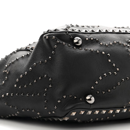 Valentino Garavani Vitello Studded Medium Rockstud Tote Black 8 of 11