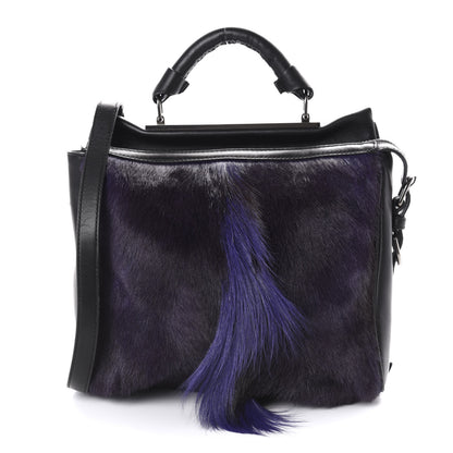 3.1 Phillip Lim 3.1 Goat Fur Calfskin Ryder Satchel Purple Black 1 of 9