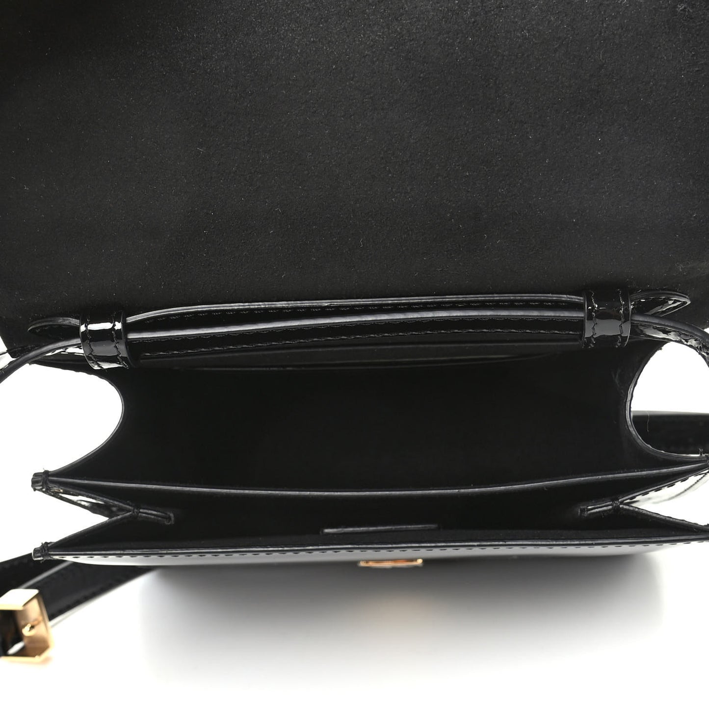 Vitello Vernice Mou Karligraphy Crossbody Bag Black