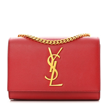 Saint Laurent Grain De Poudre Small Monogram Kate Satchel Red 1 of 20