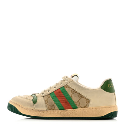 Gucci GG Monogram Nubuck Web Womens Screener Sneakers 39 New Sand Dusty Milk Vintage Green 1 of 9