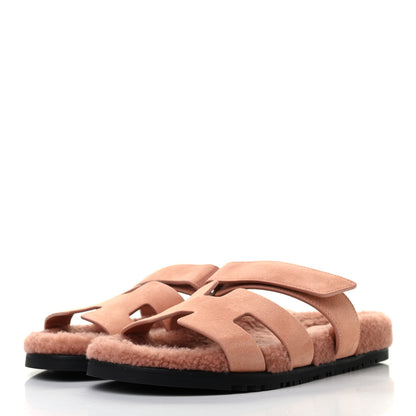 Hermes Suede Goatskin Woolskin Womens Chypre Sandals 41 Rose Aube 3 of 10