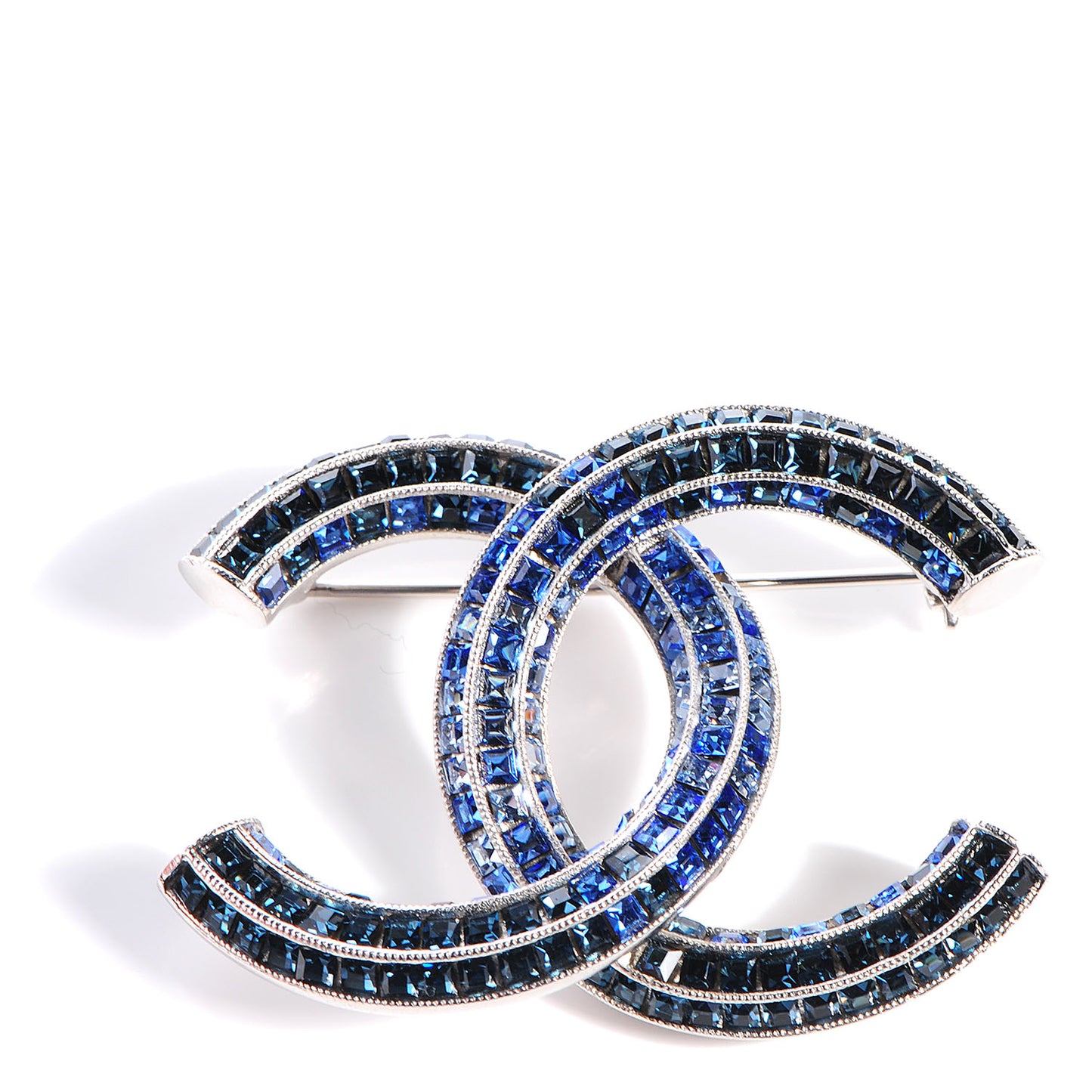 Crystal Baguette CC Brooch Blue Silver