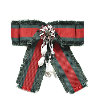 Gucci Grosgrain Web Pearl Crystal Bow Brooch 1 of 3