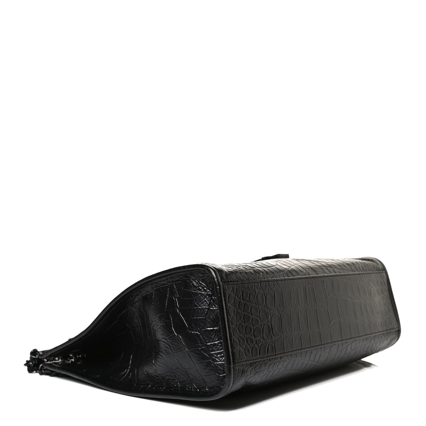 Calfskin Crocodile Embossed Monogram Medium Niki Shopping Bag Black