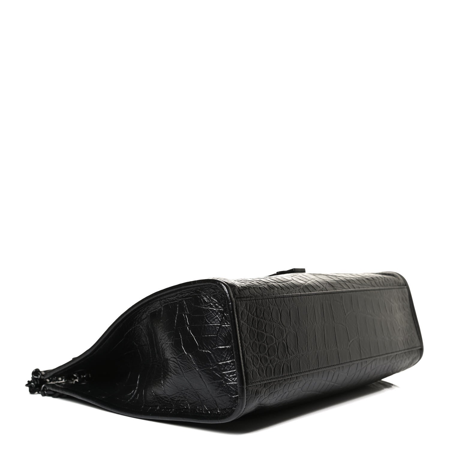 Saint Laurent Calfskin Crocodile Embossed Monogram Medium Niki Shopping Bag Black 4 of 13