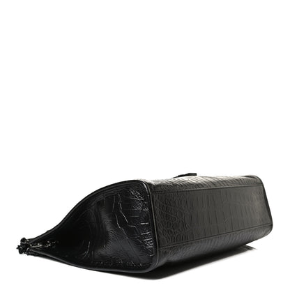Saint Laurent Calfskin Crocodile Embossed Monogram Medium Niki Shopping Bag Black 4 of 13