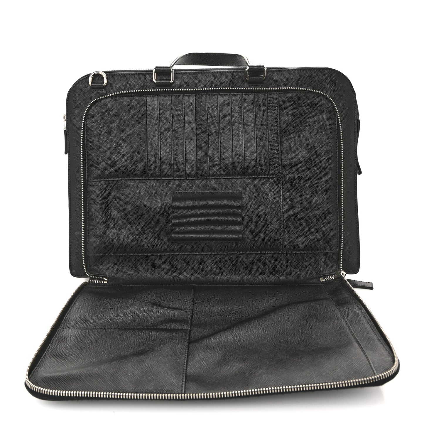 Saffiano Cuir Front Zip Pocket Briefcase Black