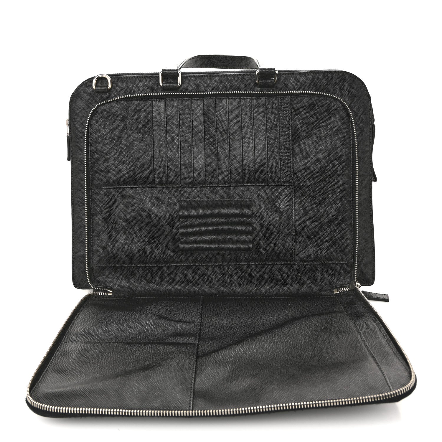 Prada Saffiano Cuir Front Zip Pocket Briefcase Black 6 of 14