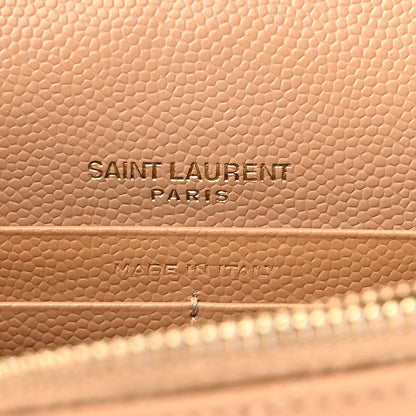 Saint Laurent Grain De Poudre Matelasse Chevron Monogram Envelope Chain Wallet Dark Beige 6 of 12