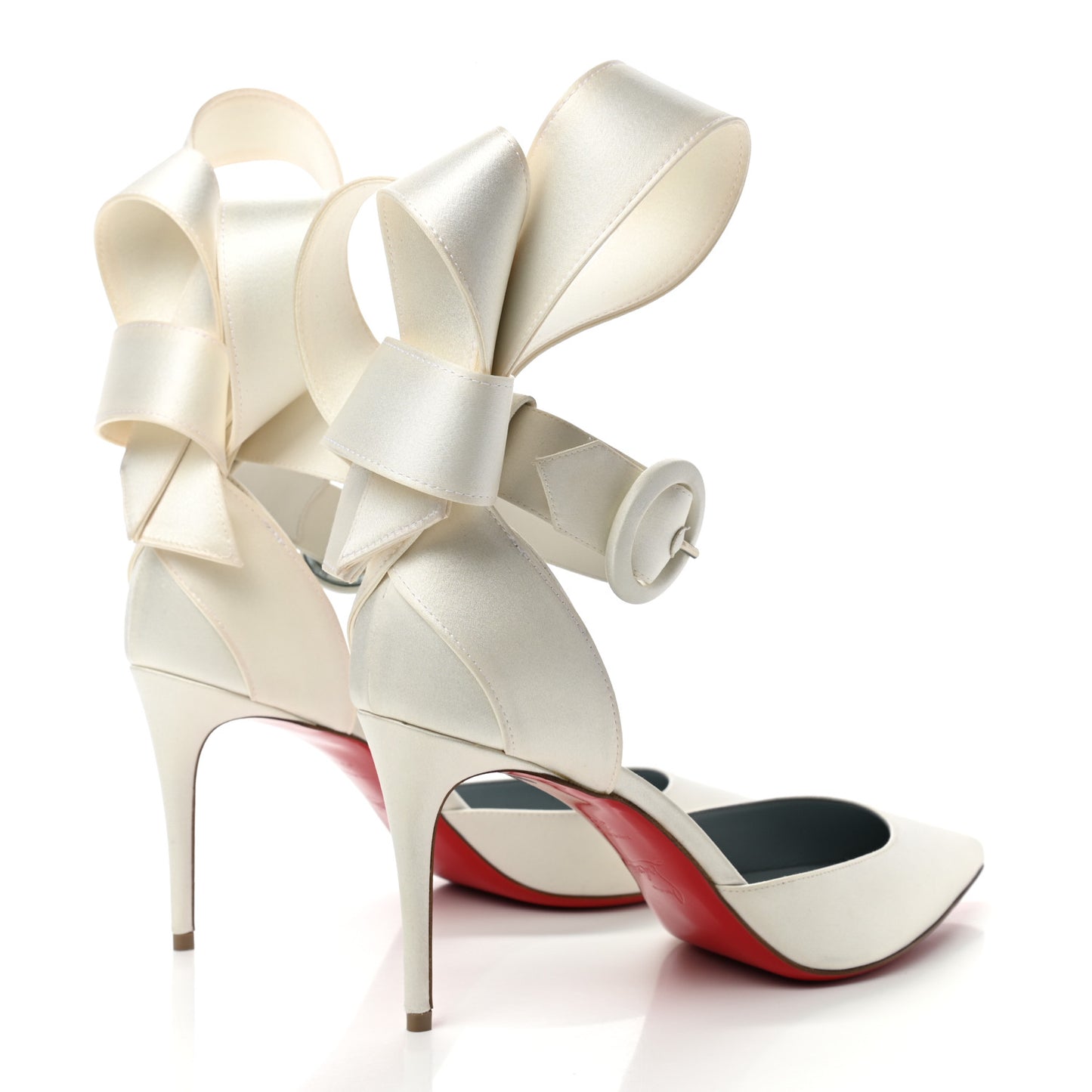 Crepe Satin Raissa 85 Ankle Strap Pumps 39.5 Off White