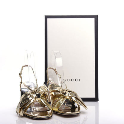 Gucci Metallic Nappa Bow Daphne Mid Heel Sandals 38.5 Platino 9 of 11