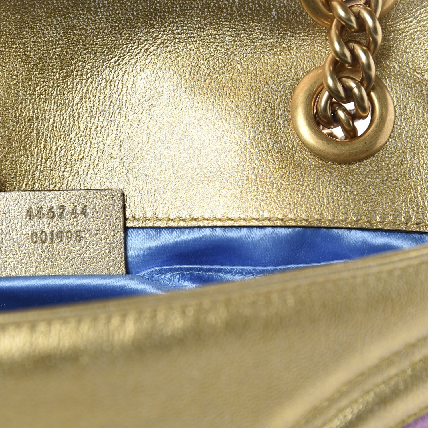 Gucci Metallic Calfskin Matelasse Mini GG Marmont Shoulder Bag Gold Pink 9 of 10