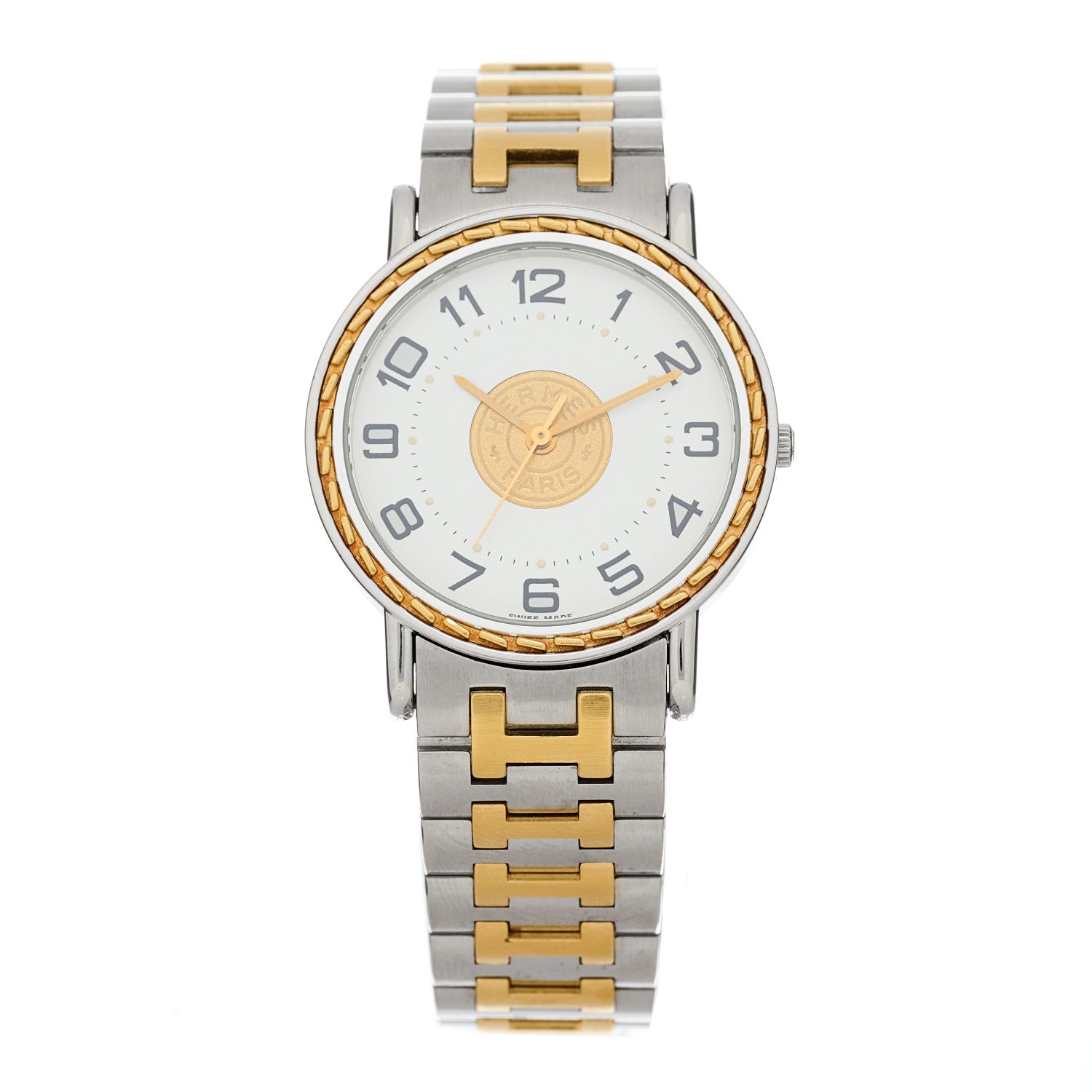 Hermes Stainless Steel 32mm Sellier Quartz Watch Gold 1 of 4