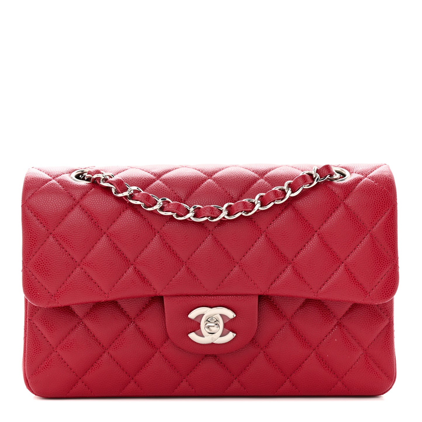 Caviar Quilted Small Double Flap Dark Pink