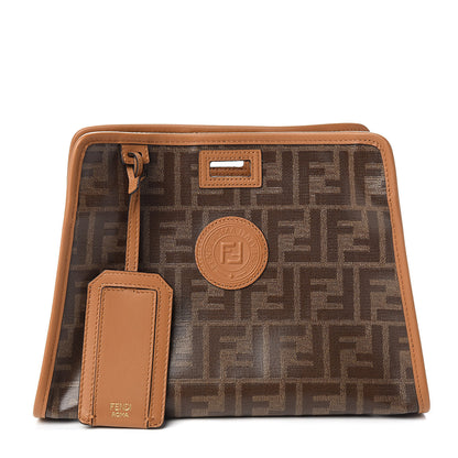 Fendi Glazed Fabric Vitello Century FF 1974 Stamp Patch Mini Peekaboo Defender Cover Mogano Panna Caramello 1 of 12