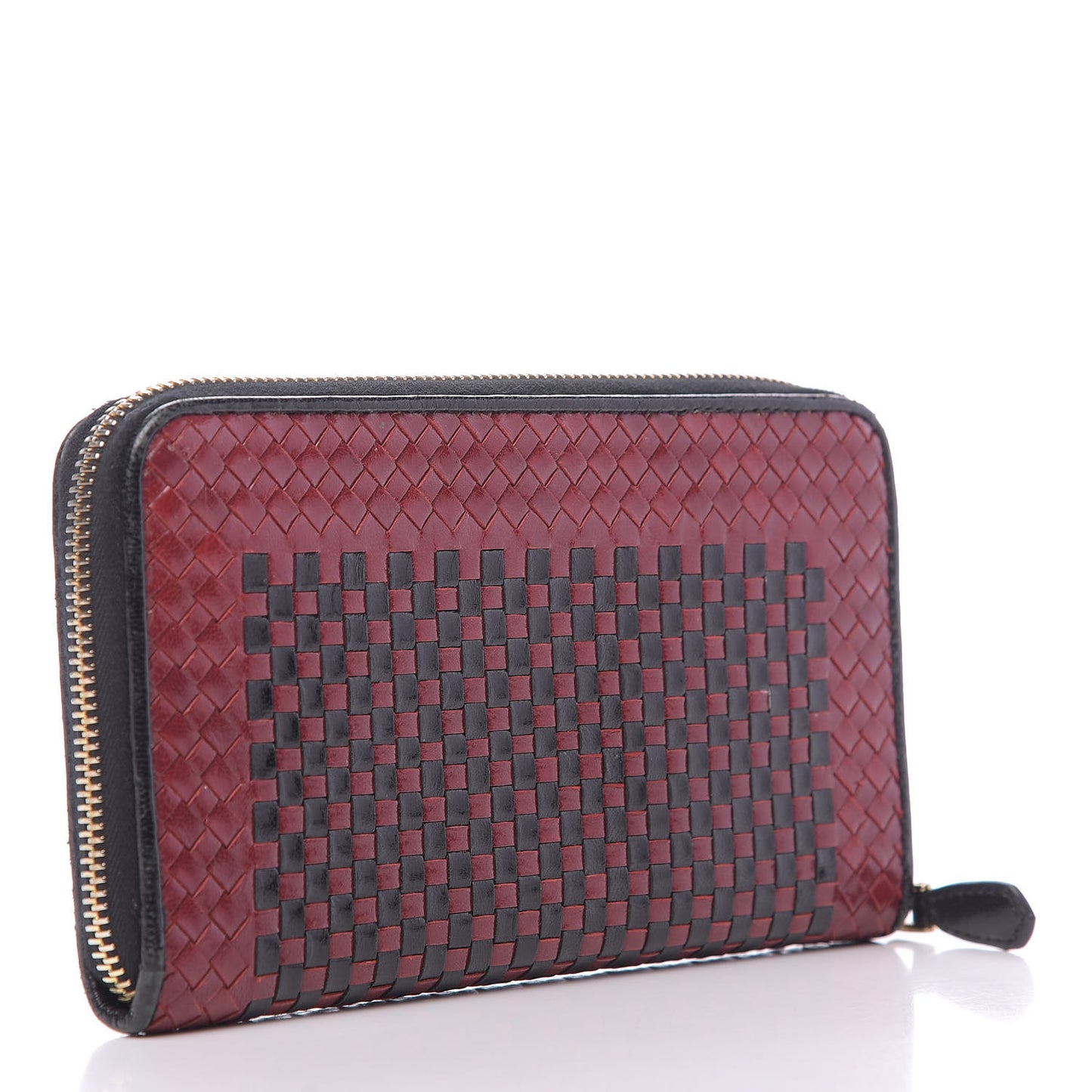 Goatskin Woven Zip Around Wallet Rubino Black