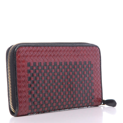 Prada Goatskin Woven Zip Around Wallet Rubino Black 3 of 7