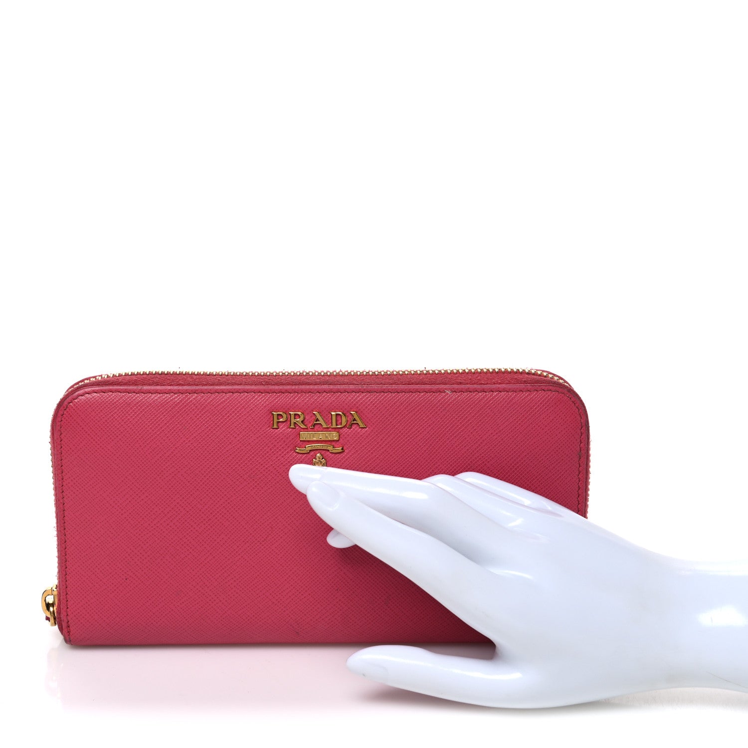 Prada Saffiano Metal Zip Around Wallet Peonia 2 of 9