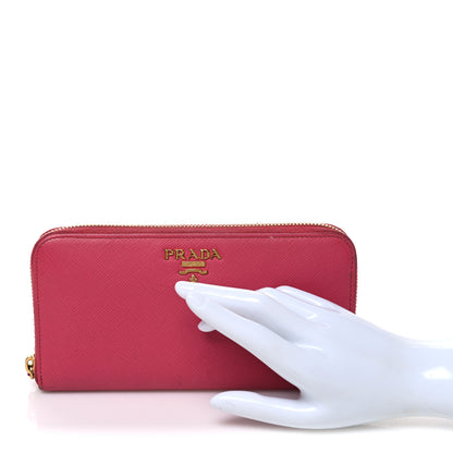 Prada Saffiano Metal Zip Around Wallet Peonia 2 of 9