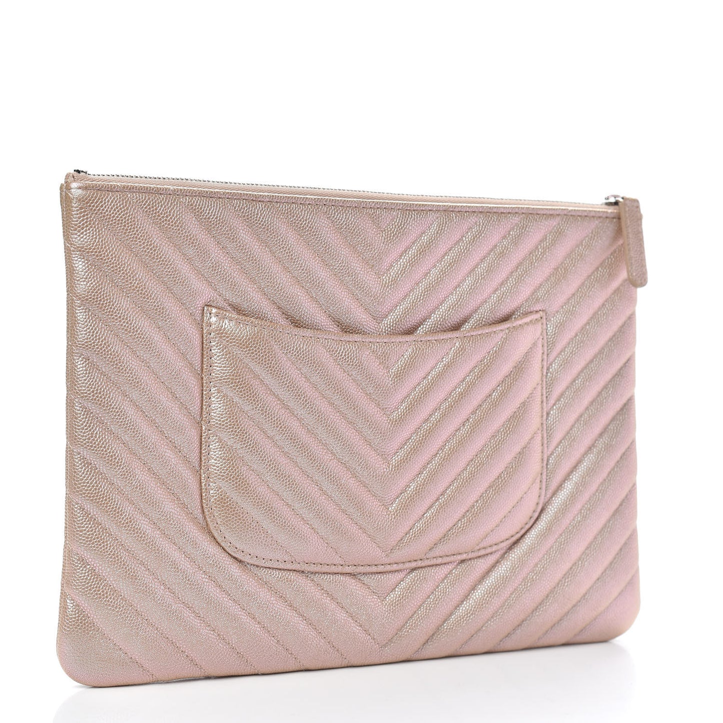Iridescent Caviar Chevron Quilted Medium Cosmetic Case Light Gold