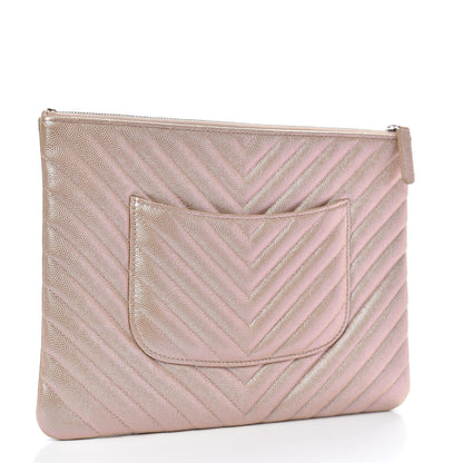 Chanel Iridescent Caviar Chevron Quilted Medium Cosmetic Case Light Gold 3 of 8