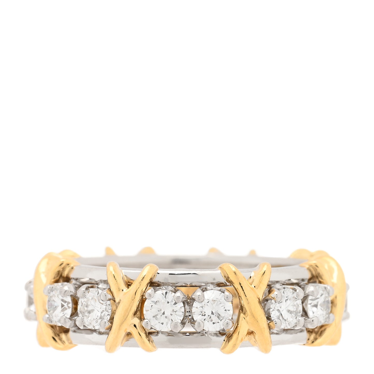 Platinum 18K Yellow Gold Diamond Schlumberger Sixteen Stone Ring 51 5.75