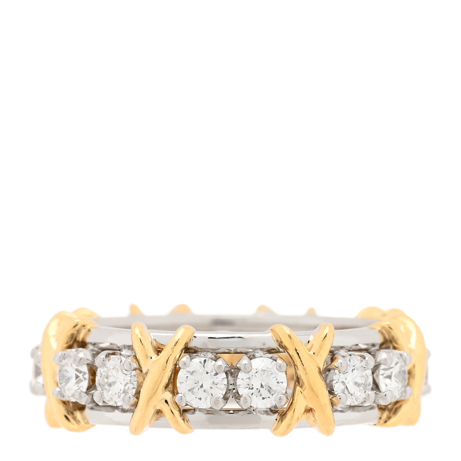 Tiffany Platinum 18K Yellow Gold Diamond Schlumberger Sixteen Stone Ring 51 5.75 1 of 5