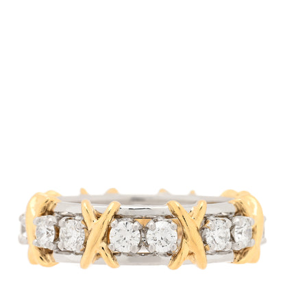 Tiffany Platinum 18K Yellow Gold Diamond Schlumberger Sixteen Stone Ring 51 5.75 1 of 5
