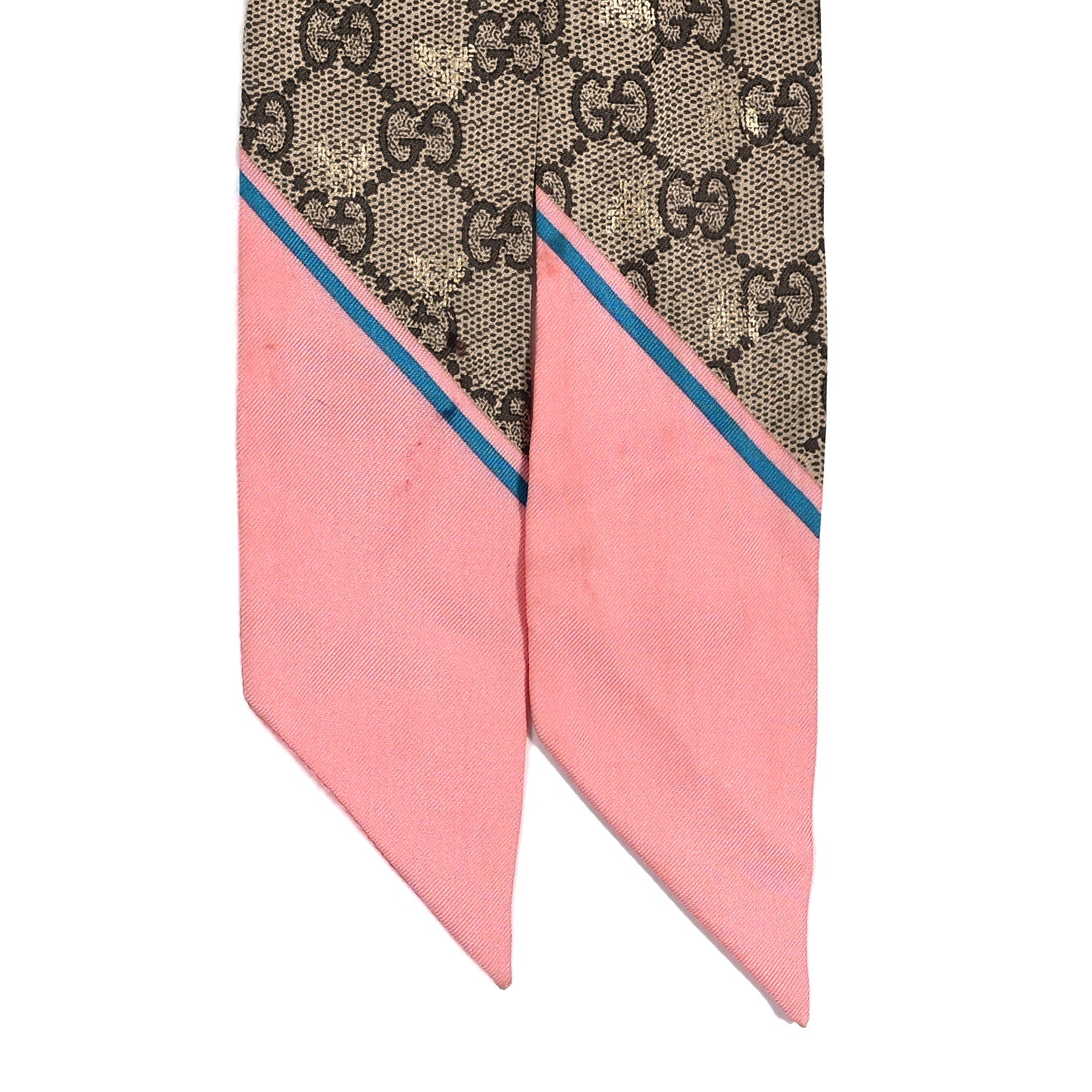 Gucci Silk Twill GG Monogram GG Bee Neck Bow Scarf Roseate Sky Blue 4 of 4