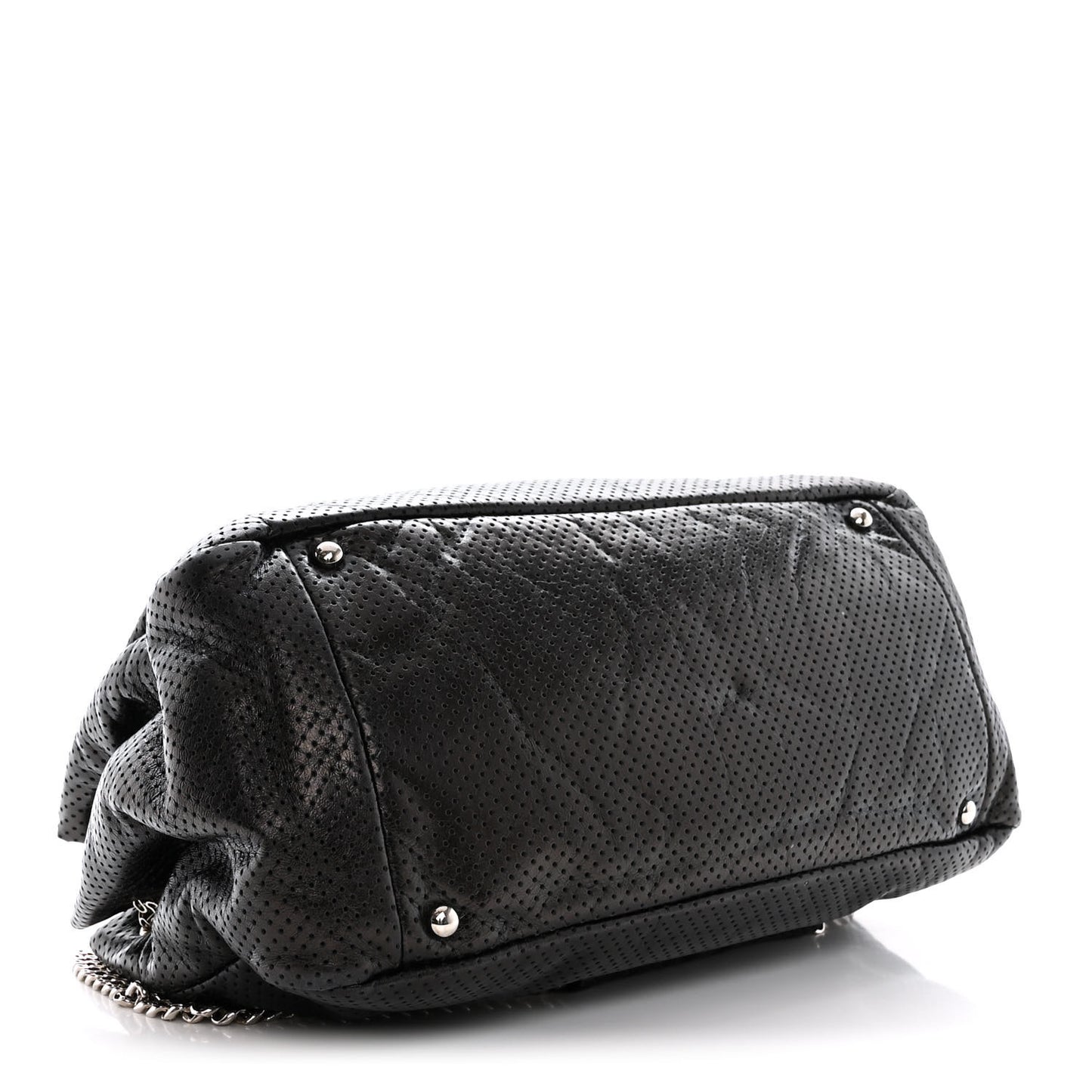 Calfskin Perforated Large Drill Accordion Flap Black