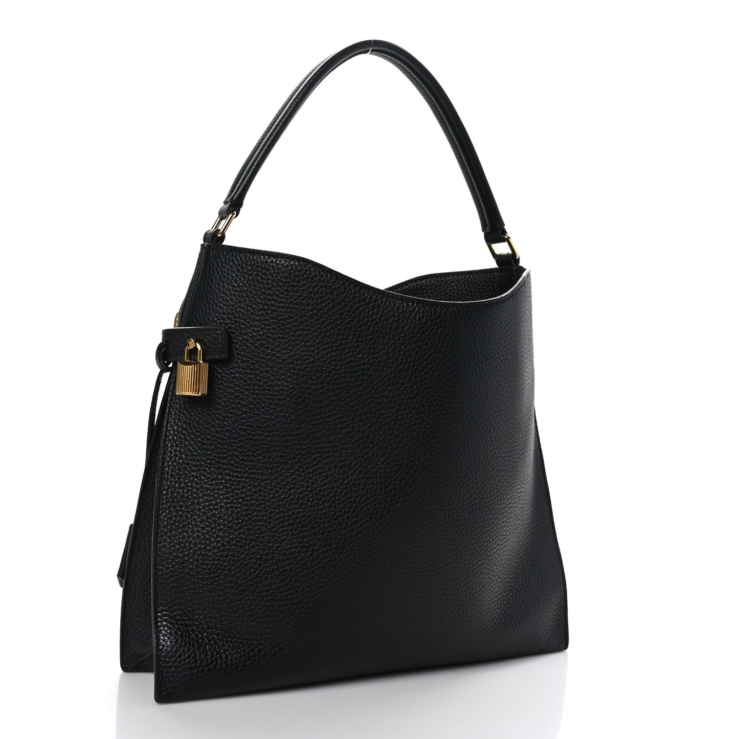 Pebbled Calfskin Small Alix Padlock Zip Hobo Bag Black