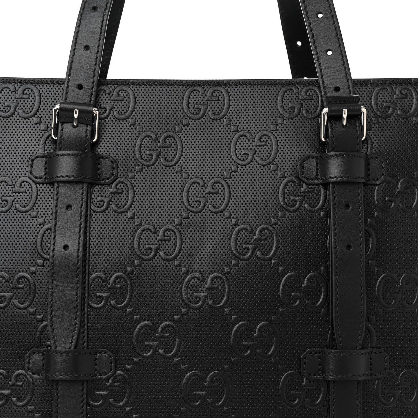 Calfskin GG Tennis Embossed Medium Tote Bag Black