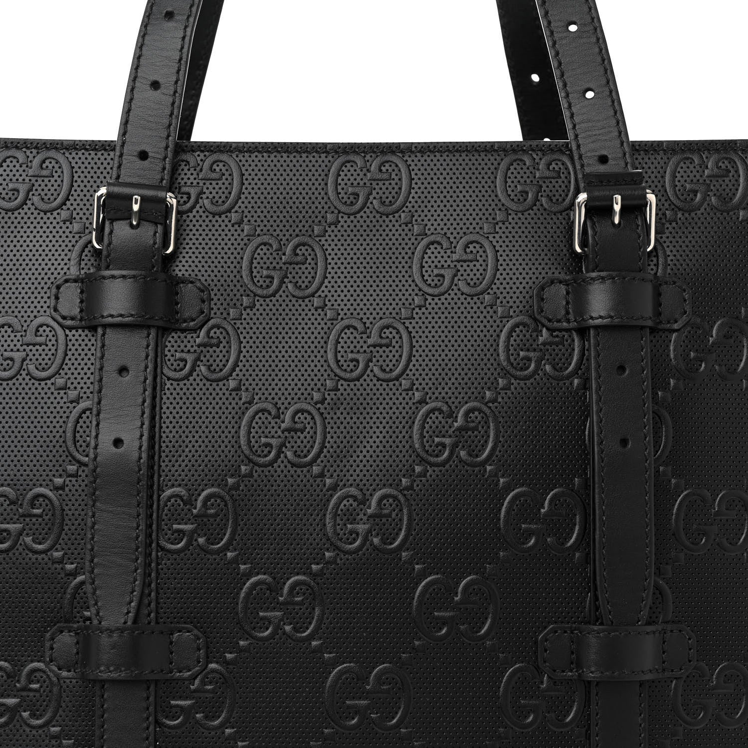 Gucci Calfskin GG Tennis Embossed Medium Tote Bag Black 8 of 11