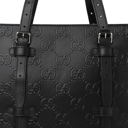 Gucci Calfskin GG Tennis Embossed Medium Tote Bag Black 8 of 11