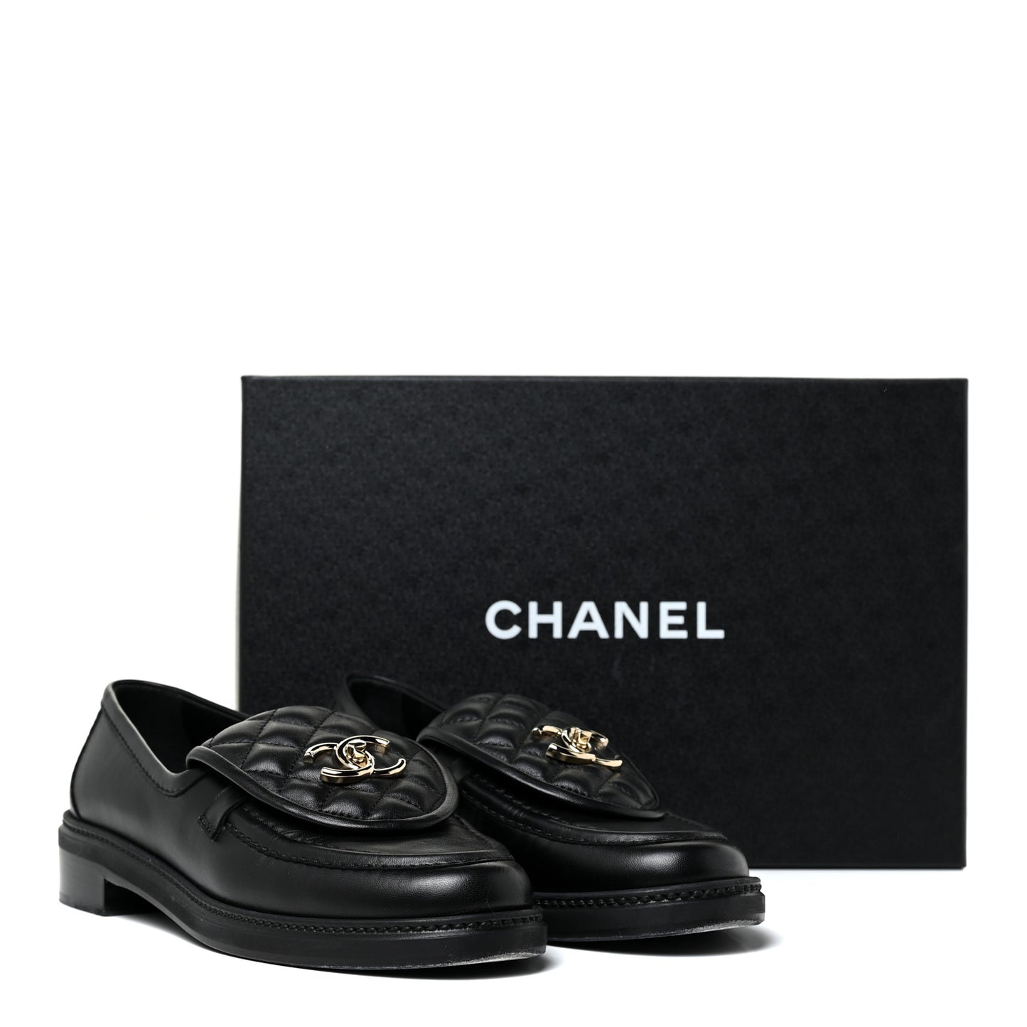 Lambskin Quilted CC Turnlock Loafers 39 Black