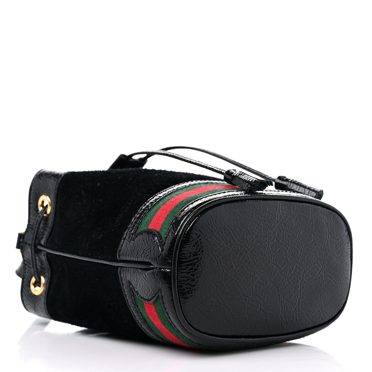 Gucci Suede Patent Web Mini Ophidia Bucket Bag Black 4 of 10