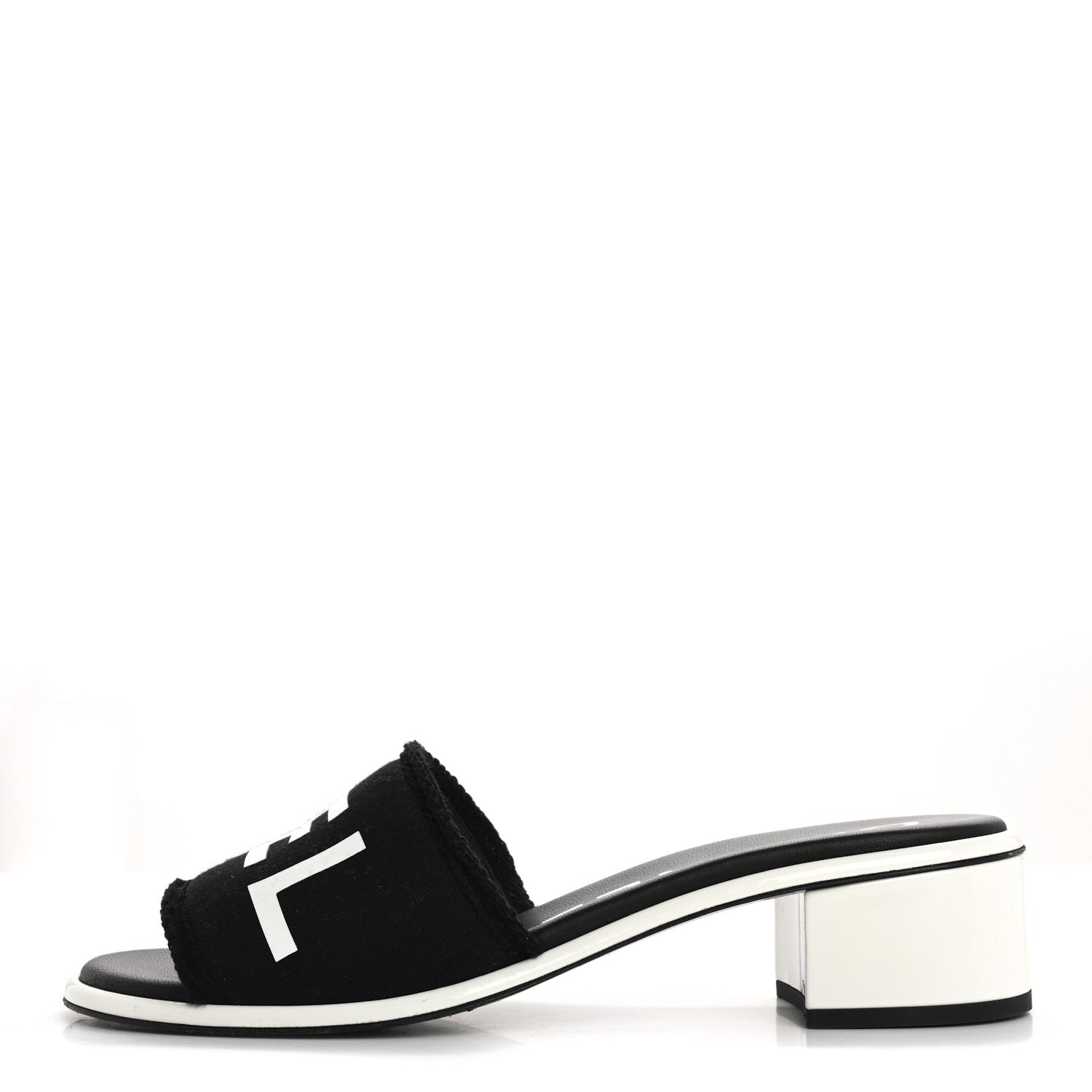 Chanel Cotton Logo Mule Sandals 39.5 Black White 1 of 15