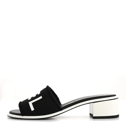 Chanel Cotton Logo Mule Sandals 39.5 Black White 1 of 15