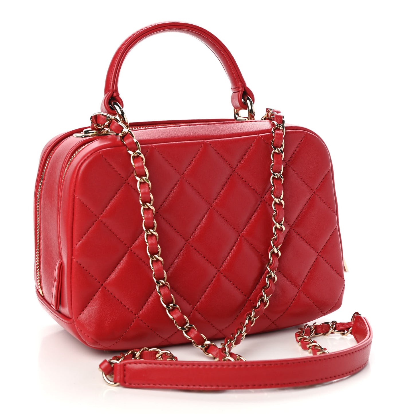 Lambskin Quilted Small Trendy CC Bowling Bag Red