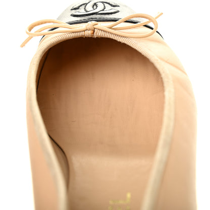 Chanel Lambskin Cap Toe CC Ballerina Flats 39 Beige Black 9 of 11