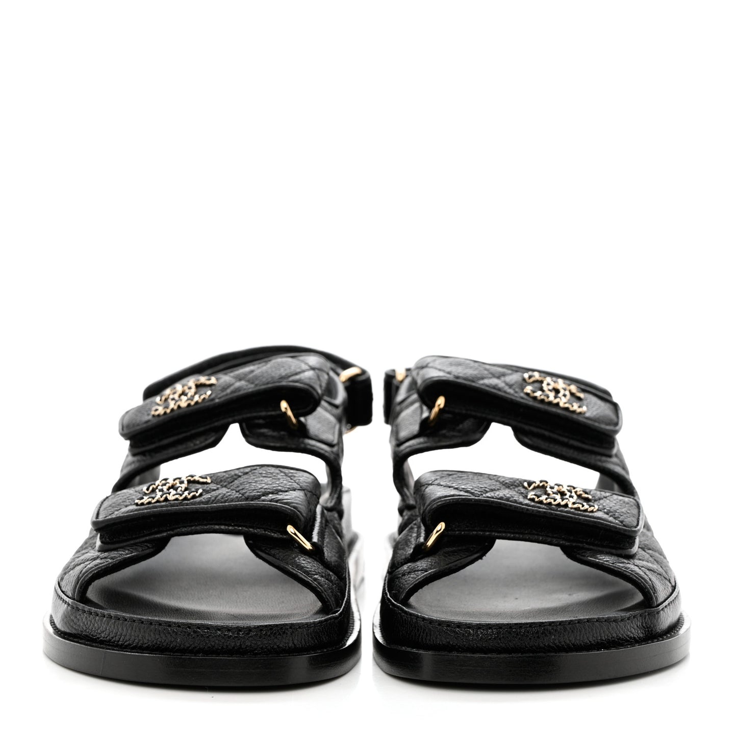 Grained Calfskin Velcro Dad Sandals 35.5 Black