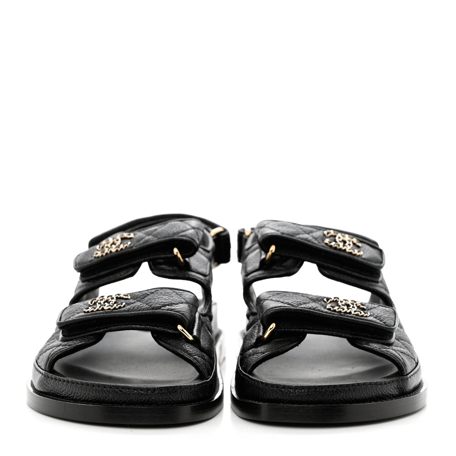 Chanel Grained Calfskin Velcro Dad Sandals 35.5 Black 2 of 9