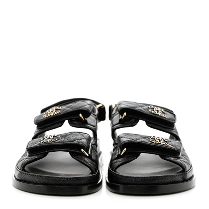 Chanel Grained Calfskin Velcro Dad Sandals 35.5 Black 2 of 9